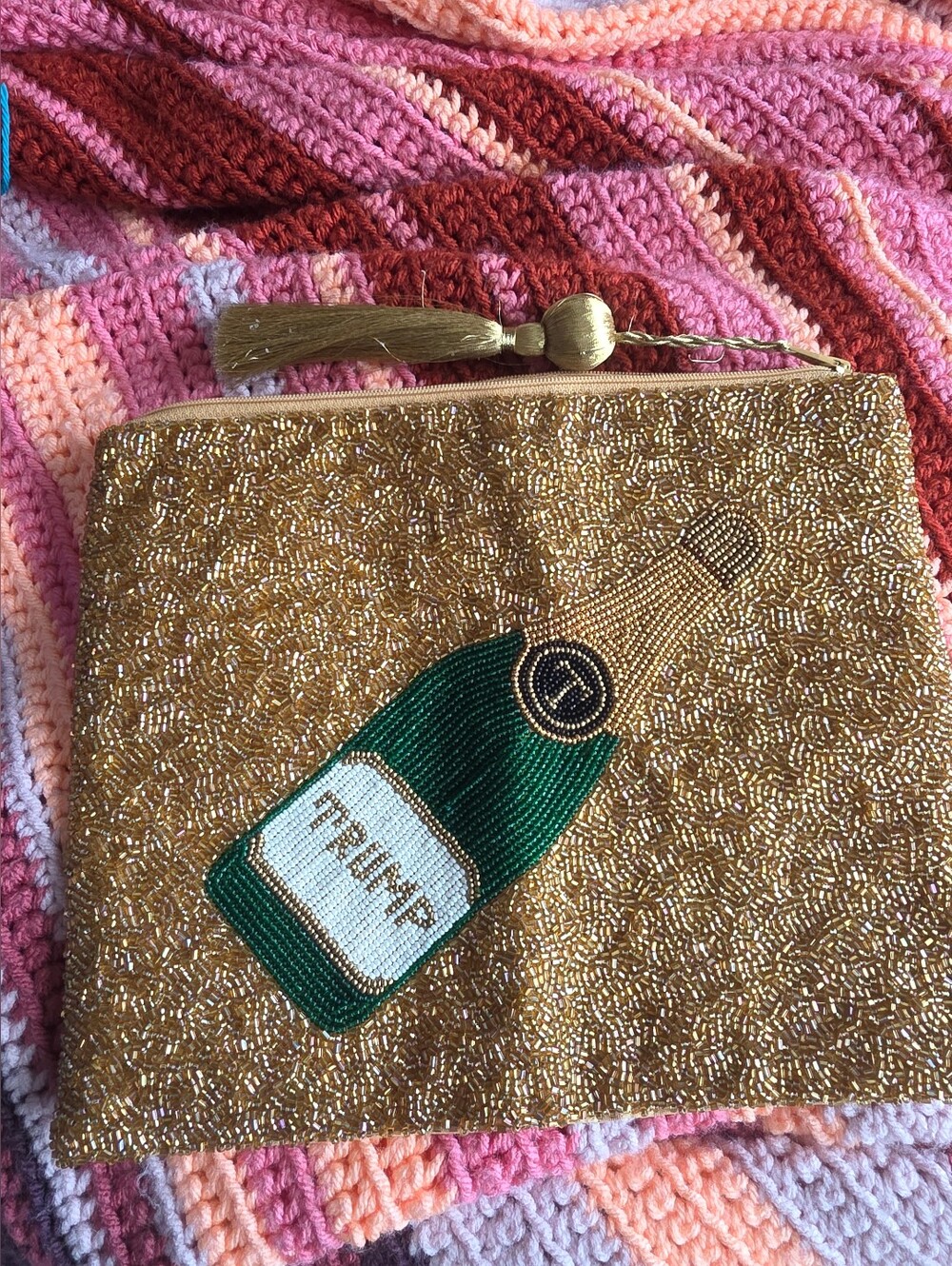 Trump Store Beaded Gold Champagne Bottle Clutch